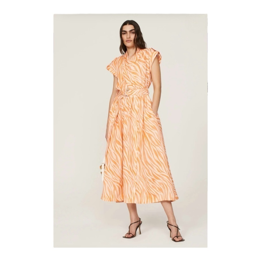 Derek Lam Collective Cross Front Midi Dress in Orange Zebra Print